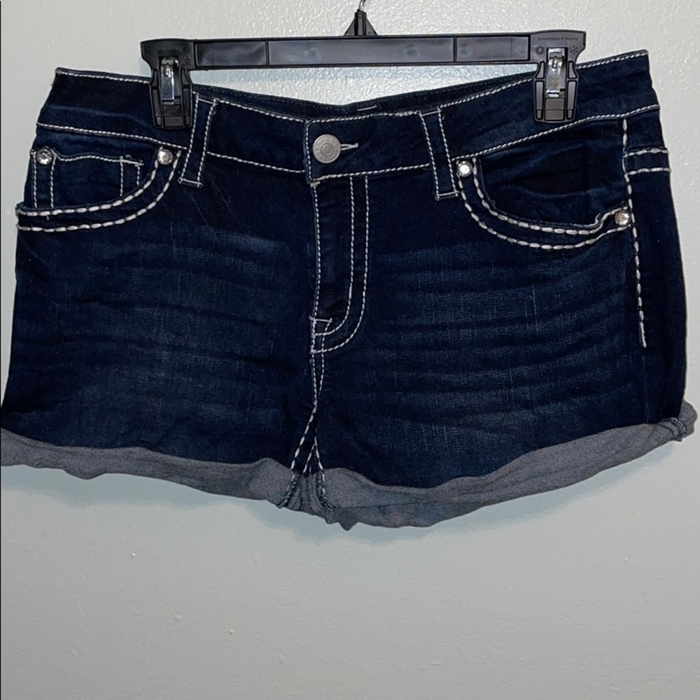 Dark wash midi shorts